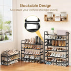 SAYZH Expandable Shoe Rack for Closet, Adjustable Metal Shoe Organizer with Sturdy Mesh Shelves for Boots & Heels, Stackable 