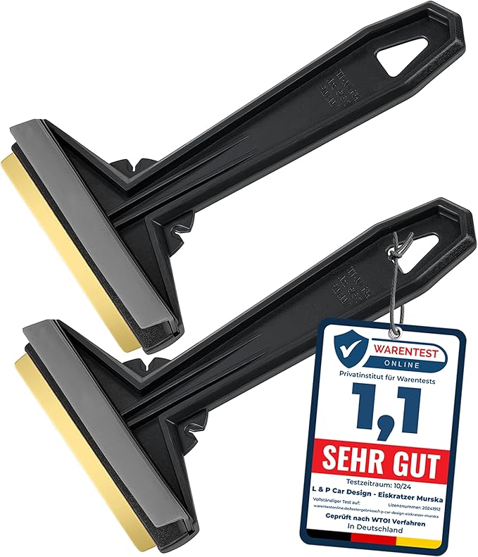 Car Ice Scraper Brass Blade - fast, easy & efficient - [ 2 Pack ] Brass Ice Scraper for Car - Ice Scrapers for Car Windshield Ice Scraper - Original Murska from Europe - for Winter - A054-2 Black Gray