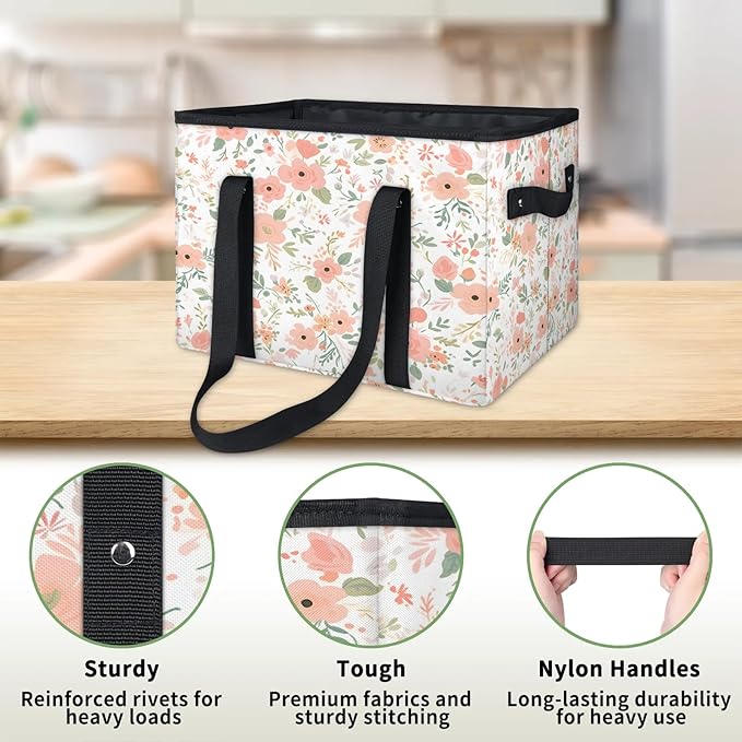 Reusable Grocery Bags Heavy Duty Shopping Bags Foldable Large Tote Bags with Long Handles & Hard Bottom