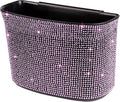 Bling Crystal Auto Trash Can, 100% Leak Proof Car Trash Bin with Storage Pockets, Hanging for Backside/Gearshift/Center Console, Pink