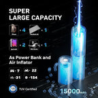 MotorX Tire Inflator Portable Air Compressor 2nd Generation, Large Tire Inflator Speed Level 30 Seconds Fast Inflation Air Pump, 15000mAh Battery Capacity, 65W 5X Fast Charging, Deluxe Package.