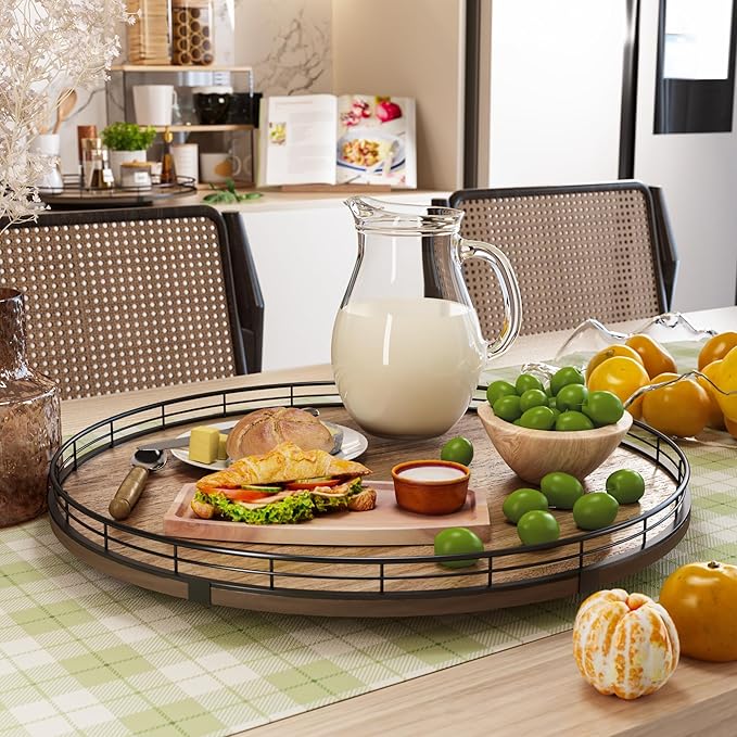 Acacia Wood 18" Lazy Susan Turntable Organizer for Table Top, Farmhouse Large Round Lazy Susan for Cabinet Kitchen Centerpiec