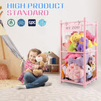 GLDZI Stuffed Animal Storage Zoo, Wooden Stuffed Animal Organizer with Elastic Cords for Boys Girls, Space Saving Toy Plushie
