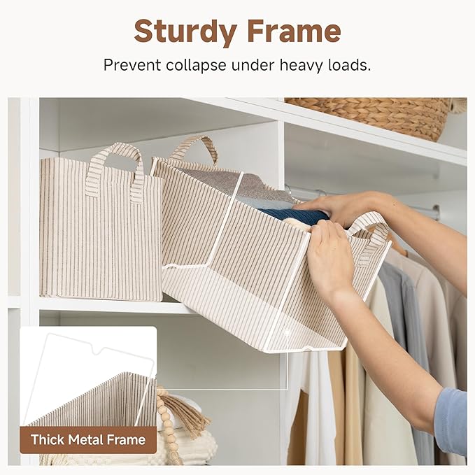 StorageWorks Storage Bins, Fabric Storage Bins for Shelves, Storage Baskets with Metal Frame, Closet Baskets and Bins with Ha