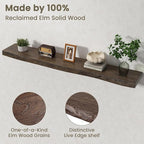 Fun Memories Floating Shelves for Wall Decor Set of 1-55 Inch Solid Elm Wood Live Edge - Rustic Walnut Wall Shelves with Invi