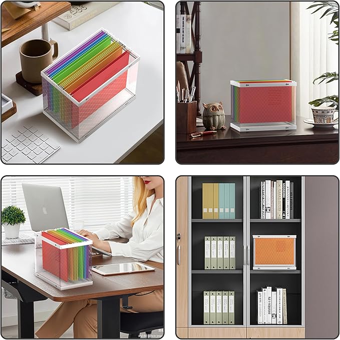 UAK 3 Pack Plastic File Storage Box with 15 Pack Hanging Folders, Portable File Storage Organizer Fits A4 Size