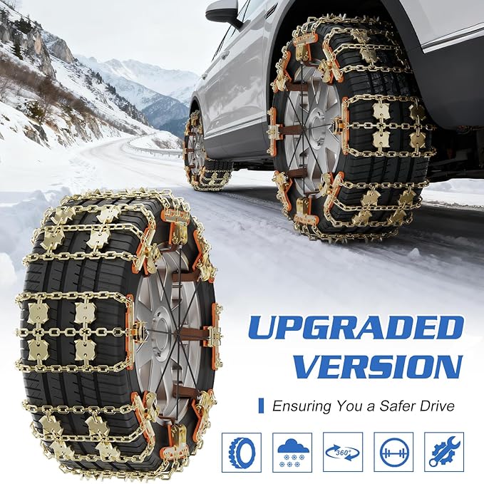 LILYPELLE Upgraded Snow Chains 8 Pack, Tire Chains for Cars/SUVs/Pickup Trucks, Emergency Anti Slip Tire Traction Chains for 