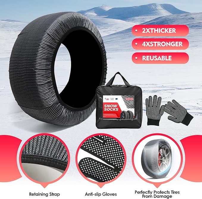 K-Musculo Snow Socks for Tires, Snow Socks Snow for Car SUV Pickup Easy to Use, Ultimate Grip, Washable.100 KM Safely In The 