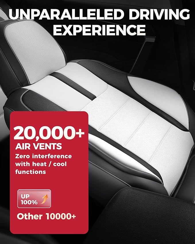 FREESOO Black White Front Car Seat Covers - Faux Nappa Leather Seat Covers for Cars, with Carbon Fiber Texture Seatbelt Pads,