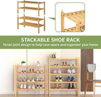 ROMGUAR CRAFT 4 Tier (Thick) Bamboo Shoe Rack for Closet Free Standing Wood Shoe Shelf for Entryway Small Space Stackable 27"