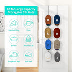 HapiRm Over Door Hat Rack - 2 Packs Hat Organizer with 8 Hooks Design, Hanging Baseball Cap Organizer Storage Holds Up to 40 