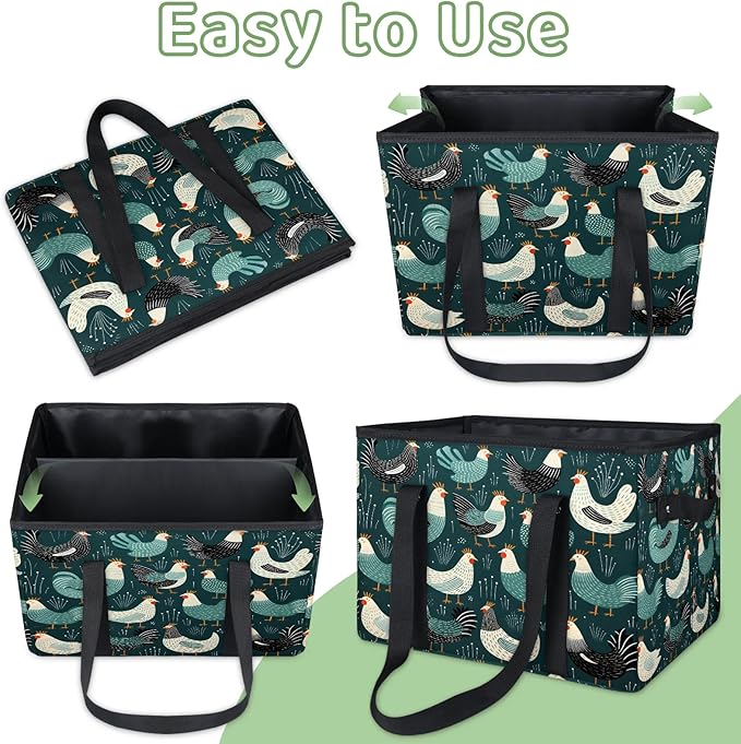 Reusable Grocery Bags Heavy Duty Shopping Bags Foldable Large Tote Bags with Long Handles & Hard Bottom