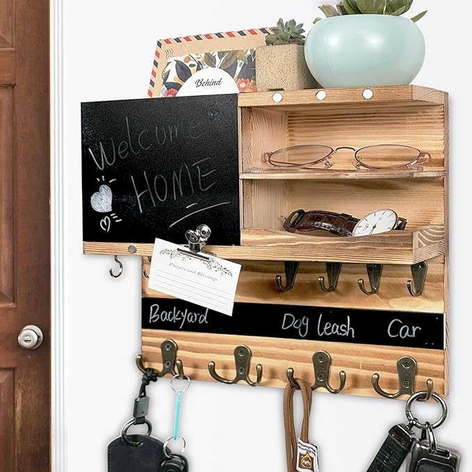 Key Holder for Wall Mounted Keys and Mail Holder Decorative Farmhouse Organizer Wall Hanger with Hooks Small Key Shelf for Ho