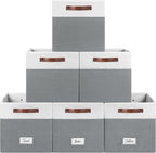 FinishingBo 6-Pack Storage Cubes with Handles & Label Holders Basket, Closet Cube Home Organizer Bins(White/Dark Grey, 13 x 1