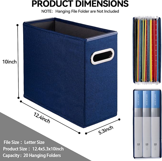 4 Pack Letter Size File Storage Box Collapsible, Fabric Hanging File Folders Organizer, Portable Office Document Holder with 