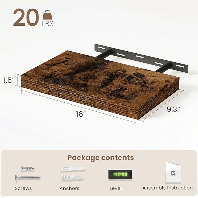 Vivelove Floating Shelves for Wall Mounted, 16 Inch Bathroom Shelves, Display Shelf for Living Room Kitchen Bedroom Office Fa