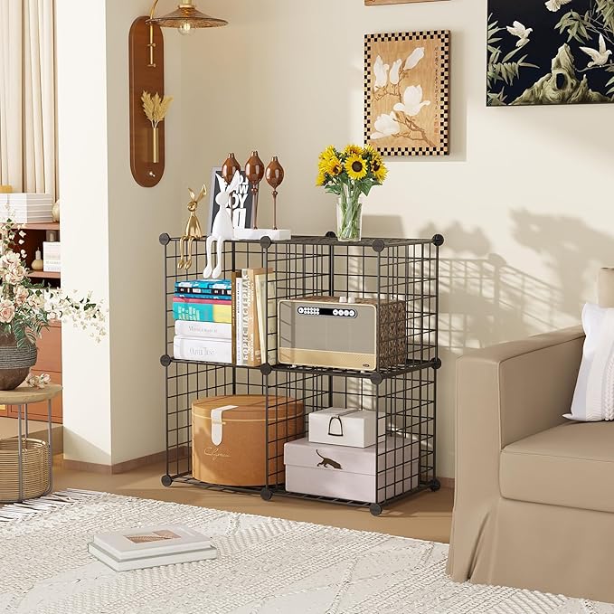 C&AHOME Wire Cube Storage, 4-Cube Storage Organizer Metal, C Grids Storage Bins Shelving, Modular Bookshelf Shelf, Closet Cab