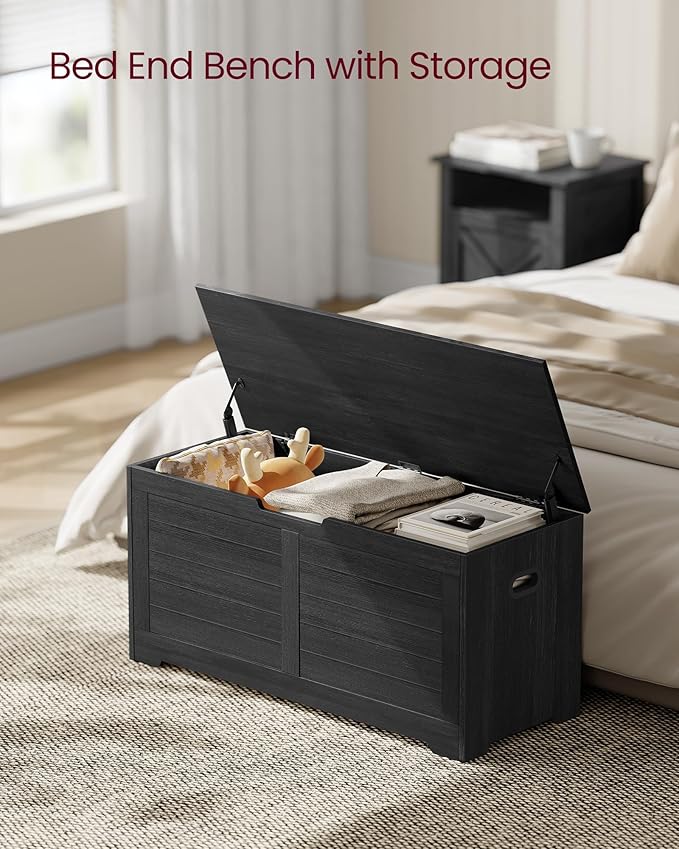 VASAGLE Storage Chest, Storage Bench with 2 Safety Hinges, Farmhouse Style, 15.7 x 39.4 x 18.1 Inches, for Entryway, Bedroom,