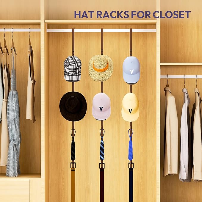 SWTYMIKI Over Door Hat Rack - 3 Packs Metal Hanging Hat Organizer with 12 Hooks Design, Baseball Cap Hanger Organizer Storage