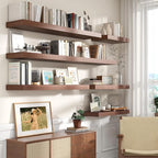 72 Inch Walnut Floating Shelf | 12 Inch Deep Floating Shelves Set of 1 | 72" D x 12" D Rustic Wood Shelves for Wall | Deep Wa