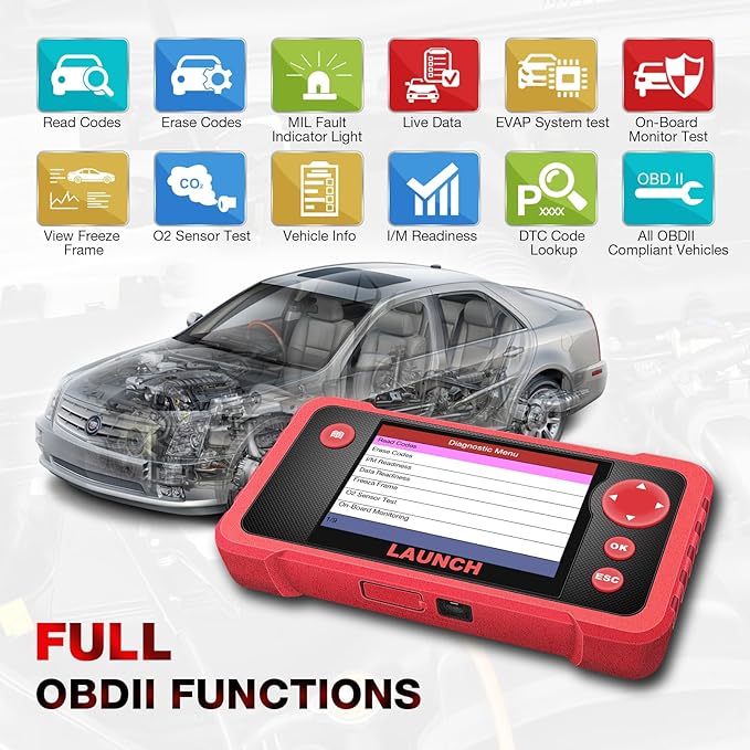 Launch Crp123 V2.0 Obd2 Scanner, 2026 Engine/Abs/SRS/Transmission Car Diagnostic Tool with Oil Reset/Throttle Adaption/SAS