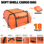 Mockins 50"x36"x4.5" Extendable Rooftop Cargo Carrier & 18 CuFt Orange Waterproof Roof Cargo Bag | 250 Lbs. Capacity Weatherproof SUV & Car Roof Rack Basket with Car Top Carrier Bag & Accessories