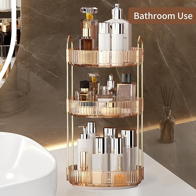 YCIA&DONE 360 Rotating Makeup Organizer and Storage for Vanity Countertop 3 Tiers, High Capacity Cosmetic Skincare Perfume Or