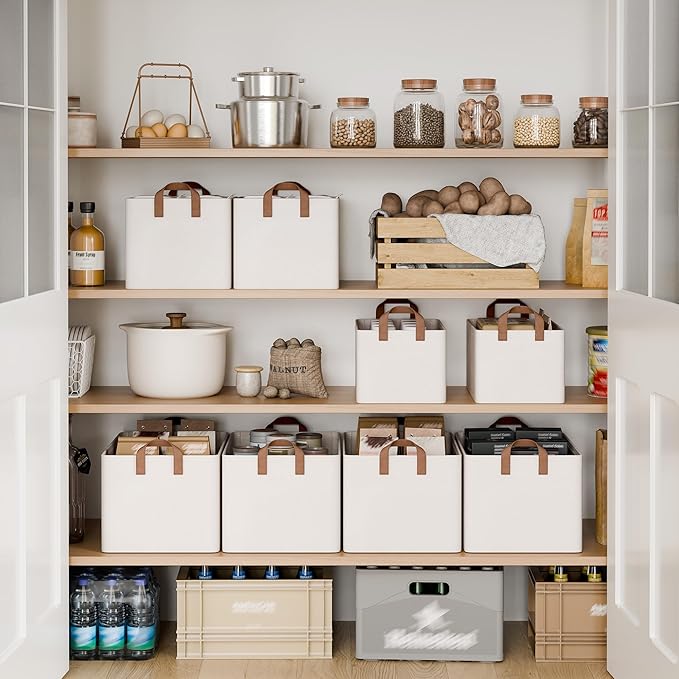 StorageWorks Closet Storage Bins, Storage Baskets for Shelves, Closet Organizers and Storage Bins with Metal Frame, Handles, 