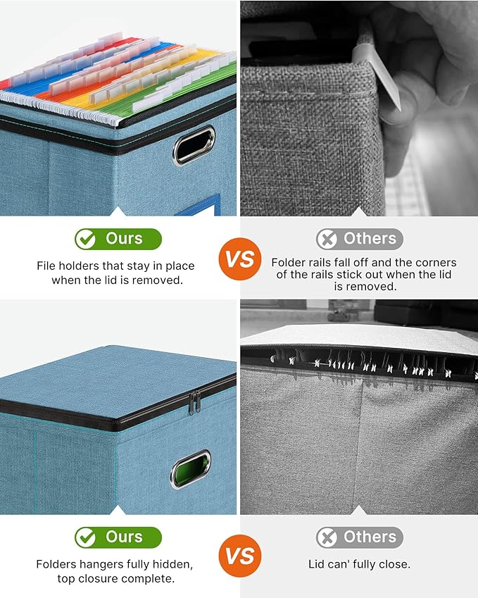 Oterri 1 Pack File Organizer Boxes with Lids, File Box with Mesh Pockets, Document Organizer Box for Letter Size Folders, Zip