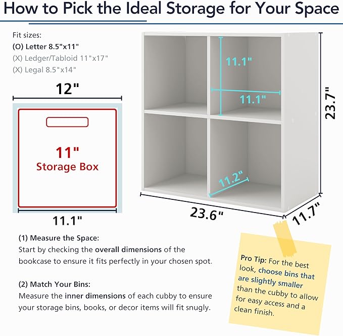 Homes: Inside + Out Apexa 4-Cube Storage Organizer Shelves, Stackable Wood Bookcase Fits Cubby Bins for Organization, Dorm Te