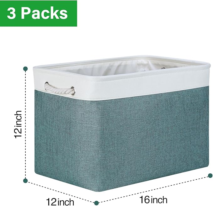 Bidtakay Large Storage Baskets for Shelves 3 Pack Fabric Storage Bins for Organizing Linen Collapsible Organizer for Closet-D