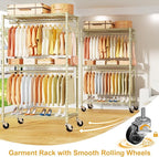 ULIFHOME P1 Rolling Clothes Rack, Portable Wardrobe Closet with Wheels, Heavy-Duty Closet Clothing Rack for Hanging Clothes, 