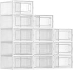 SONGMICS Shoe Boxes, Pack of 12 Shoe Storage Organizers, Stackable Clear Plastic Boxes for Closet, Sneakers, 13.1 x 9.1 x 5.6
