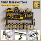Power Tool Organizer Wall Mount, 7 Slots Cordless Drill Holder Storage Rack, Heavy Duty Battery Tools Holder with Shelf for C