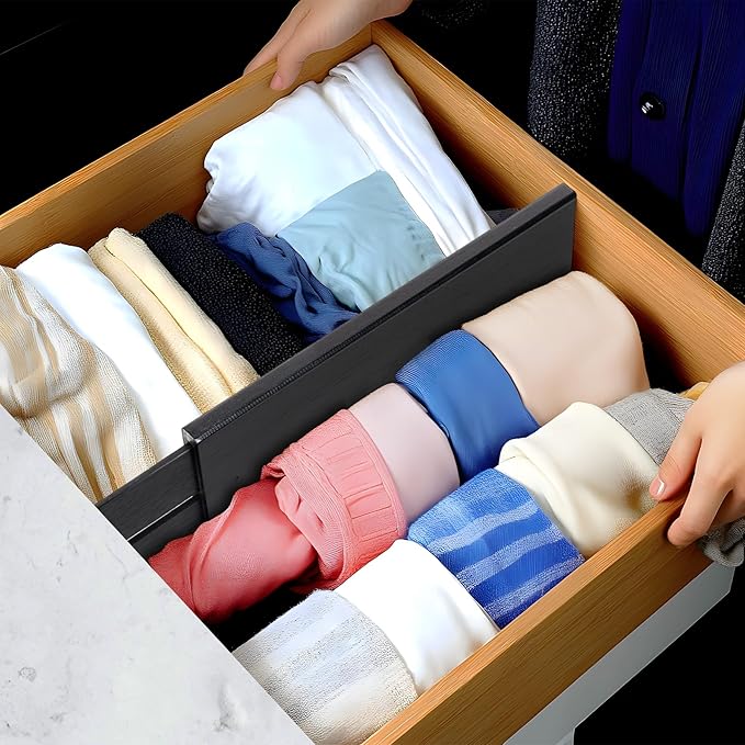 Utoplike Bamboo Dresser Drawer Dividers, 4'' High Adjustable Drawer Organizers for Clothing, Spring Loaded, Works in Kitchen,