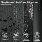 CAR PASS Leather Bling Diamond Car Seat Covers Full Set, Shining Rhinestone Waterproof Durable Rear with Zipper, Universal Fit Automotive Glitter Crystal Sparkle Strip for Cute Women Girly Black