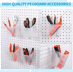 Uiifan 18 Set Pegboard Bins Kit Plastic Pegboard Cups with Metal Hooks Wall Containers Organizer Accessories with Label Stick