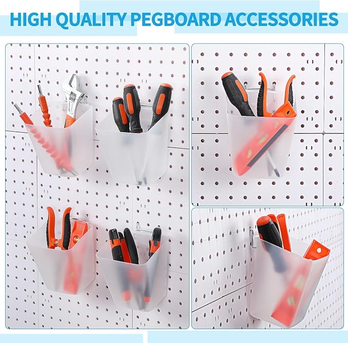 Uiifan 18 Set Pegboard Bins Kit Plastic Pegboard Cups with Metal Hooks Wall Containers Organizer Accessories with Label Stick