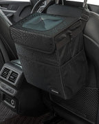 Sturdy 3 Gallon Car Trash Can - Ultra Large Capacity, Leak Proof, Waterproof Car Organizer and Storage with Pockets and Adjustable Straps, Collapsible Interior Car Accessory (Black Leopard)