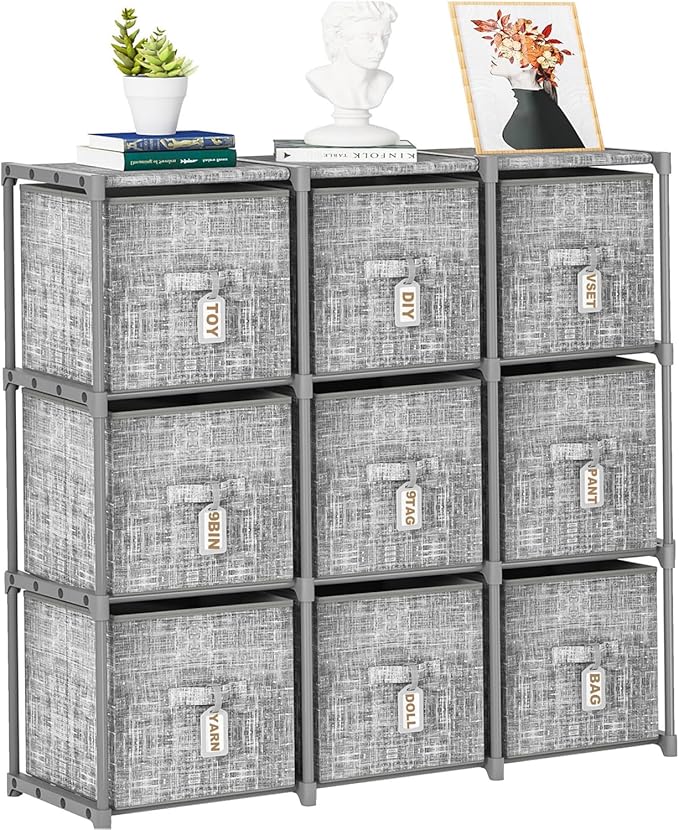 LUKYTOWER Cube Storage Organizer Shelf with Printed Bins + Labels, Cubby Storage Organizer with Bins, Large Capacity Shelves 