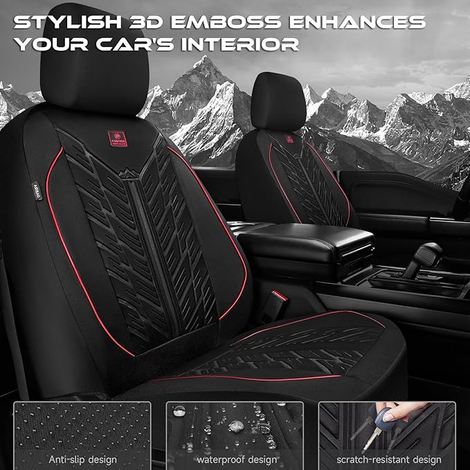 CAR PASS Waterproof Car Seat Covers Front Seats,Neoprene Seat Covers 3D Tyre Embossed,All-Weather Automotive Seat Cover Non-S