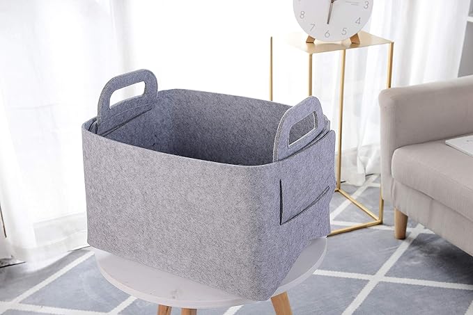 Storage Basket Felt Storage Bin Collapsible& Convenient Box Organizer with Carry Handles for Office Bedroom Closet Babies Nur