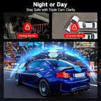 3 Channel Dash Cam Front and Rear Inside, 2.5K Dash Cam, APP Control, Night Vision, 3" IPS Screen, Built-in Wi-Fi, G-Sensor, 
