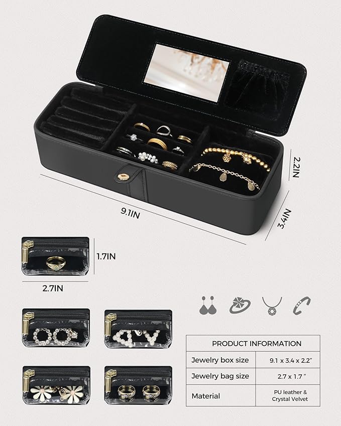 HOMEHIVE Travel Jewelry Organizer Box – Leather Jewelry Case Gift for Women and Girls – Jewelry Organizer and Storage with 5 