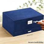 QBestry 3-Layer Jewelry Box for Women with Lock and Key & Drawer, Large Jewelry Organizer with 8 Necklace Hooks & 56 Earring 