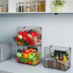 X-cosrack Metal Wire Basket Wall Mount, 3 Tier Wall Storage Basket Organizer with Hanging Hooks Chalkboards, Rustic Kitchen F