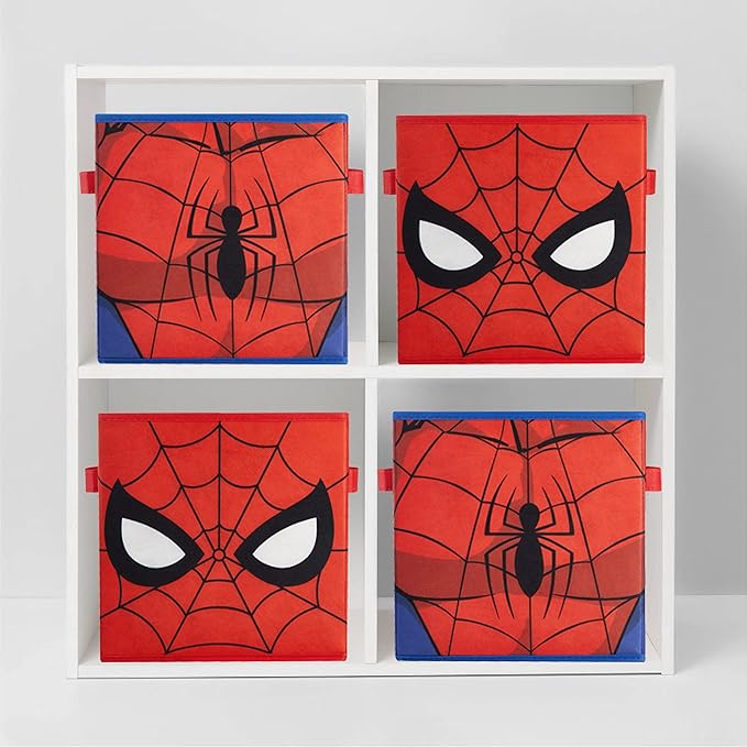 Idea Nuova Marvel Spiderman Collapsible Storage Cubes, Set of 2, 10"x10",Spiderman/Red