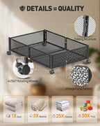 Under Bed Storage with Wheels, Foldable Pattern Carved Metal Under Bed Storage Containers, 60L Rolling Underbed Storage, Easy
