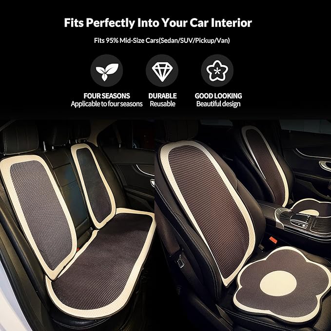 Cute Car Seat Covers Full Set, Universal Fit for Most Cars SUV Pick-up Truck Sedan, Fit for Tesla, Car Accessories for Women 