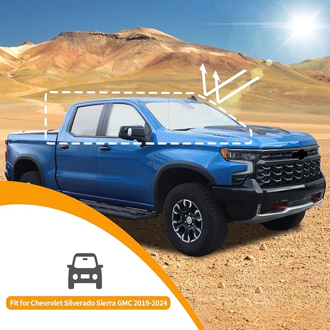 Hoolcar Windshield Sunshade Side Window Sun Shade Sunscreen Heat Insulation Rear Window Sun Visor Fit for Chevrolet Silverado Sierra GMC 2019-2024, 6PCs